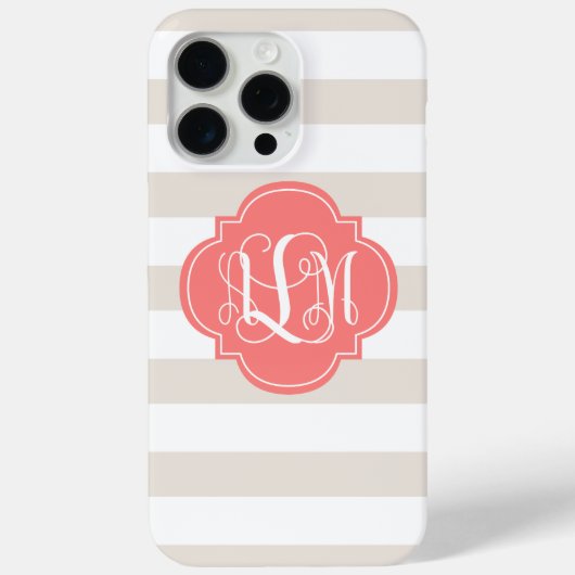 Beige Streifen und Korallenmonogramm Case-Mate iPhone Hülle (Rückseite)