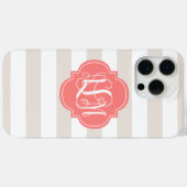 Beige Streifen und Korallenmonogramm Case-Mate iPhone Hülle (Rückseite (Horizontal))