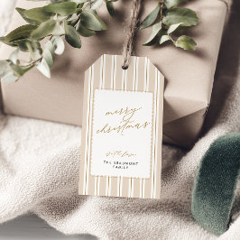 Beige Striped and Scalloped Christmas Gift Tags Geschenkanhänger