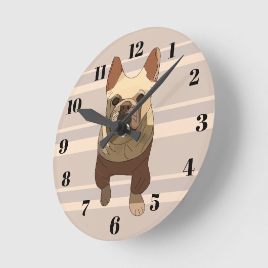 Beige Stripes French Bulldog Runde Wanduhr (Winkel)