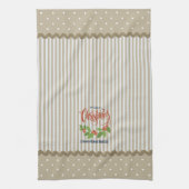 Beige Stripes Holly Verlasst Weihnachten Geschirrtuch (Vertikal)