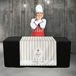 Beige Stripes Logo Table Pop Up Shop Vendor Runner Wandteppich