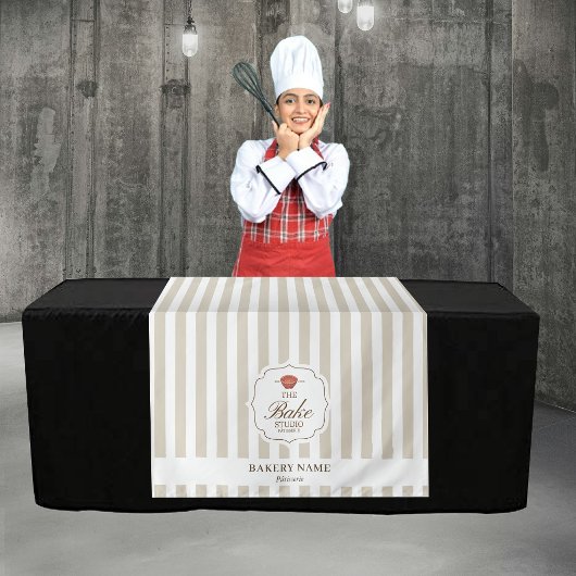 Beige Stripes Logo Table Pop Up Shop Vendor Runner Wandteppich