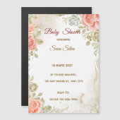 Beige Studded By Flowers Baby Shower Invitation Magneteinladung (Vorne/Hinten)