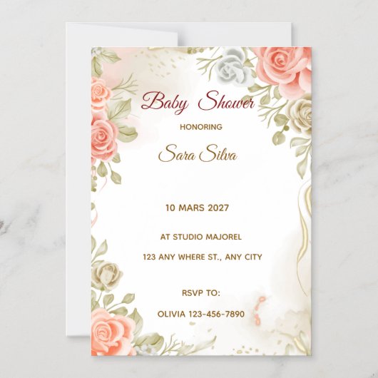 Beige Studded By Flowers Baby Shower Invitation Magneteinladung (Vorderseite)