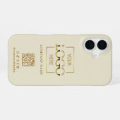 Beige Stylish Minimalist Business Logo & QR Code iPhone 16 Hülle (Rückseite (Horizontal))