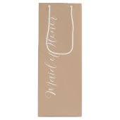 Beige Stylisierte Script-Trauzeugin Geschenktüte Für Weinflaschen (Vorderseite)