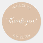 Beige Stylized Wedding Vielen Dank Runder Aufkleber (Vorderseite)