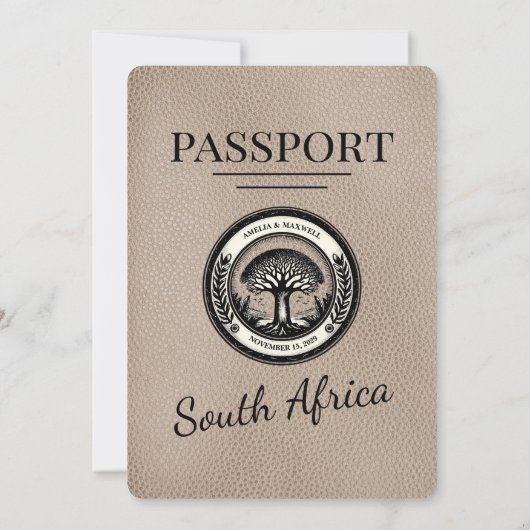 Beige Südafrika Pass Einladung zur Hochzeit (Rückseite)