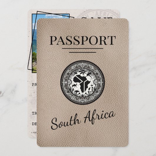 Beige Südafrika Passport Save The Date (Vorne/Hinten)
