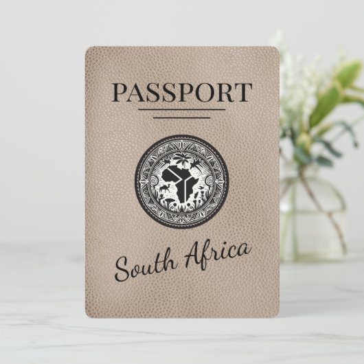 Beige Südafrika Passport Save The Date (Stehend Vorderseite)