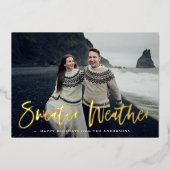 Beige Sweater Weather Foto Folien Feiertagskarte (Vorderseite)