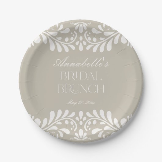 Beige Talavera-Fliese Spanische Fiesta-Brautabschi Pappteller (Vorderseite)