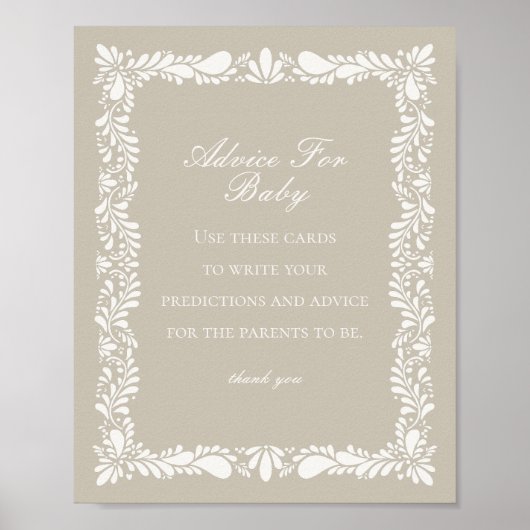 Beige Talavera Tile Advice für Baby Showspiel Poster (Vorne)