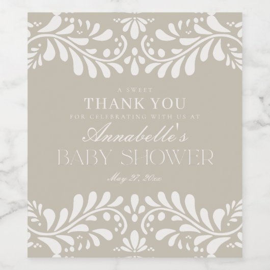 Beige Talavera Tile Spanische Fiesta Babydusche Weinetikett (Einzelnes Label)