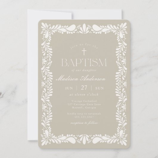 Beige Talavera Tile Spanische Fiesta Taufe Einladung (Vorderseite)