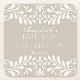 Beige Talavera Tile Spanish Fiesta Geburtstagspart Rechteckiger Pappuntersetzer