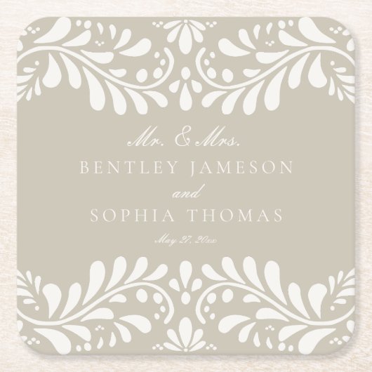 Beige Talavera Tile Spanish Style Fiesta Wedding Rechteckiger Pappuntersetzer (Vorderseite)