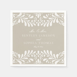 Beige Talavera Tile Spanish Style Fiesta Wedding Serviette