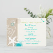 Beige Tan Aqua Beach Surprise Brautparty Einladung (Stehend Vorderseite)