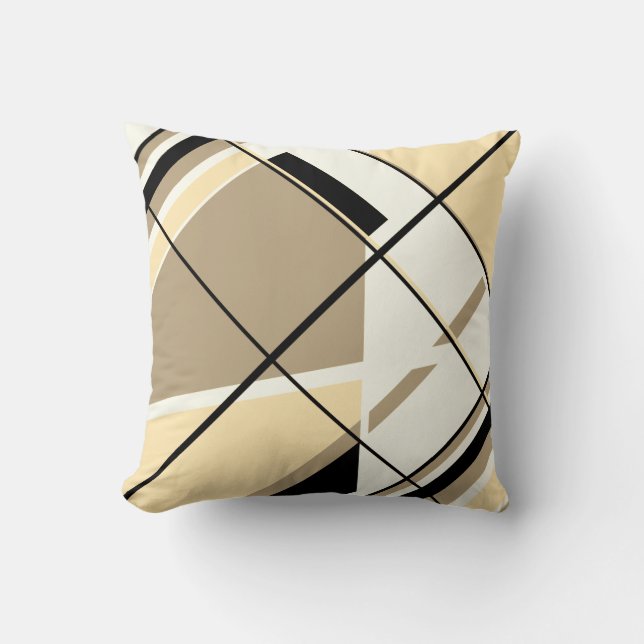 Beige, Tan, Black, White Diagonal Window Design Kissen (Vorderseite)