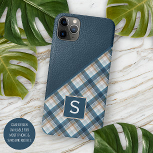 Beige Tan Brown Dark Blue Kariert Gingham Pattern iPhone 11Pro Max Hülle