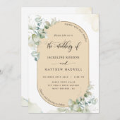 Beige Tan, Eukalyptus Oval Arch, Grüne Hochzeit Einladung (Vorne/Hinten)