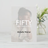Beige Tan Fifty and Fabulous 50th Birthday Photo Einladung (Stehend Vorderseite)
