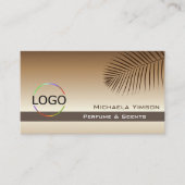 Beige Tan Gradient Palm Leaf mit Logo und Foto Visitenkarte (Vorderseite)