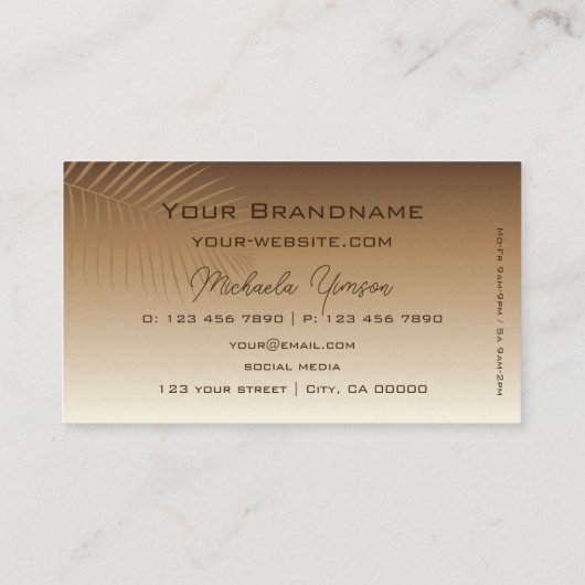 Beige Tan Gradient Palm Leaf mit Monogramm Einfach Visitenkarte (Rückseite)