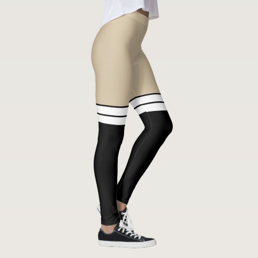 Beige Tan Hautfarbe Schwarz-weiß Knie Hoher Sockel Leggings (Rechts)