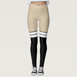 Beige Tan Hautfarbe Schwarz-weiß Knie Hoher Sockel Leggings