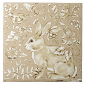Beige Tan Ivory Bunny Rabbit Bird Floral Leaf Fliese (Vorderseite)