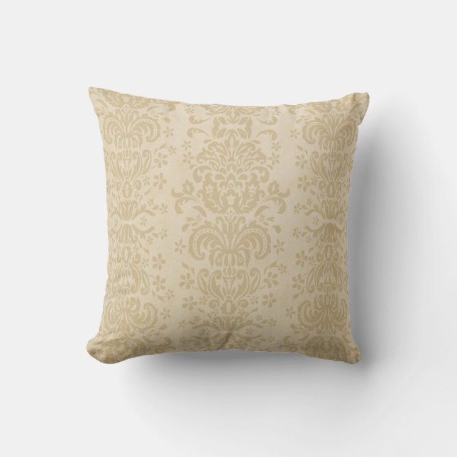 Beige Tan Neutral Damask Kissen (Vorderseite)