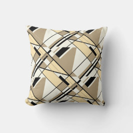 Beige, Tan, Schwarz auf Weiß wiederholt Design Kissen