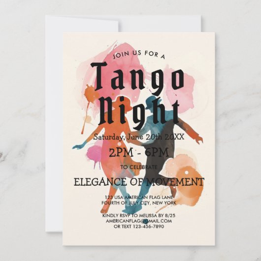 Beige Tango Party und Tango Tänzer Einladung (Vorderseite)