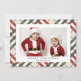 Beige Tartan Karierte Weihnachtsfotokarte Feiertagskarte