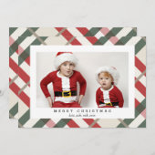 Beige Tartan Karierte Weihnachtsfotokarte Feiertagskarte (Vorne/Hinten)