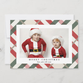 Beige Tartan Karierte Weihnachtsfotokarte Feiertagskarte