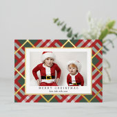 Beige Tartan Karierte Weihnachtskarte Folien Feiertagskarte (Stehend vorne)