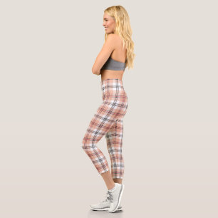 Beige Tartan Kariertes Muster Capri Leggings