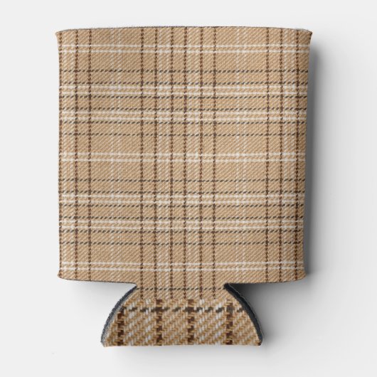 Beige Tartan: Klassischer Karierter Weave. Dosenkühler (Vorderseite)