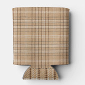Beige Tartan: Klassischer Karierter Weave. Dosenkühler (Rückseite)