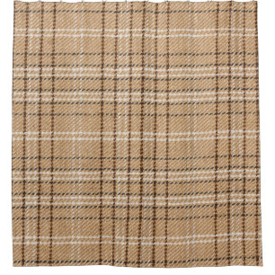 Beige Tartan: Klassischer Karierter Weave. Duschvorhang