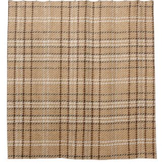 Beige Tartan: Klassischer Karierter Weave. Duschvorhang