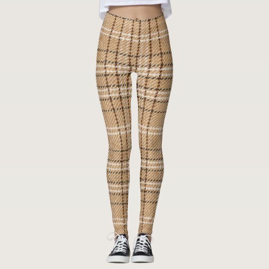 Beige Tartan: Klassischer Karierter Weave. Leggings (Vorderseite)