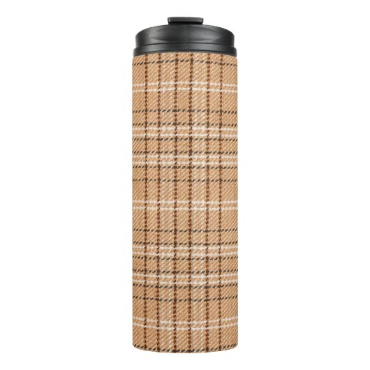 beige Tartan-Unterlage mit karierter Weste Thermosbecher (Vorderseite)