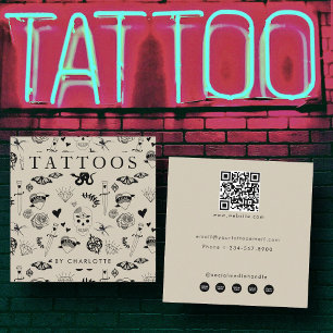 Beige Tattoo Künstler Custom Social Media Icons Quadratische Visitenkarte
