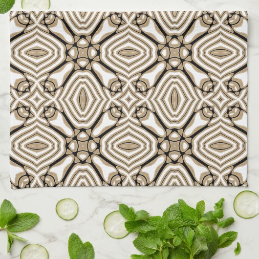 Beige Taupe Brown Schwarz-weißer Bohemischer Stamm Geschirrtuch (Gefaltet)