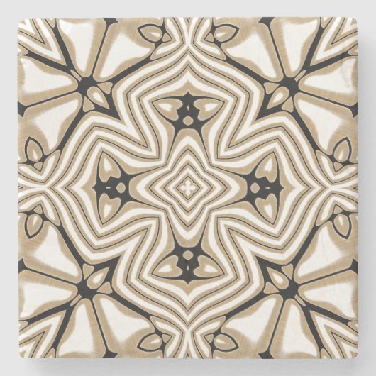 Beige Taupe Brown Schwarz-weißer Bohemischer Stamm Steinuntersetzer (Vorderseite)